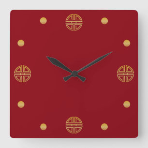Horloge Carrée Motif géométrique rond de longévité d'or élé