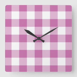 Horloge Carrée Motif Gingham à Carreaux Classique Rose et Blanc