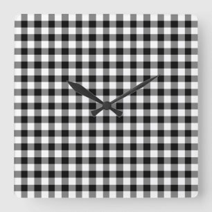 Horloge Carrée Motif Gingham à Carreaux Noirs et Blancs