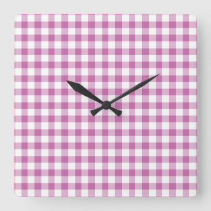 Horloge Carrée Motif Gingham Rose Moderne