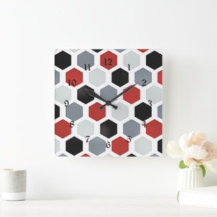 Horloge Carrée Motif Hexagon d'Art Moderne