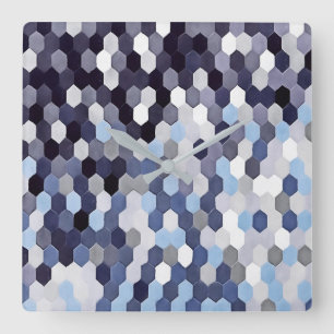 Horloge Carrée Motif Honeypeb Dans Les Tons Bleus