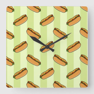 Horloge Carrée Motif Hot Dog