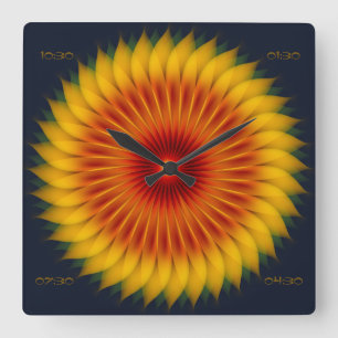 HORLOGE CARRÉE MOTIF LUMINEUX COLORÉ ABSTRAIT DE TOURNESOL