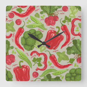Horloge Carrée Motif lumineux des légumes frais