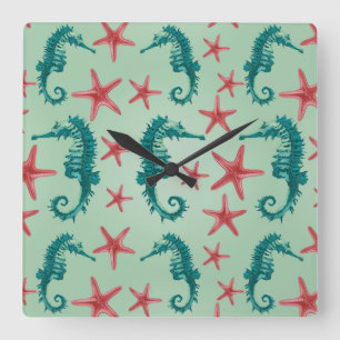 Horloge Carrée Motif maritime turquoise 2