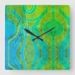 Horloge Carrée Motif Motif vert Olive bleu curvy