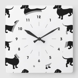 Horloge Carrée Motif noir mignon de teckel