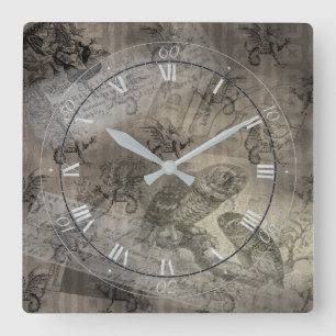 Horloge Carrée Motif papier mythique Halloween Hiphemera Chouette
