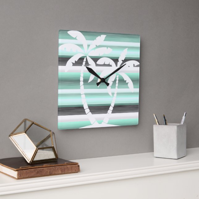 Horloge Carrée Motif Pastel Mint Green Grey (Bureau)