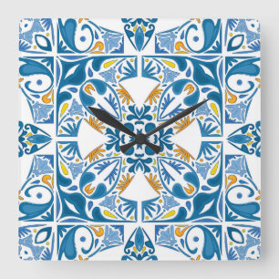 Horloge Carrée Motif portugais de tuile
