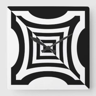 Horloge Carrée Motif renversé géométrique blanc noir