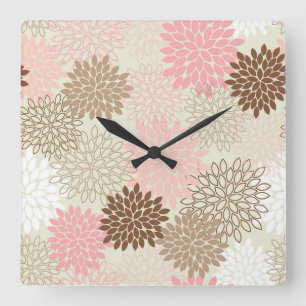 Horloge Carrée Motif rose et Brown de maman