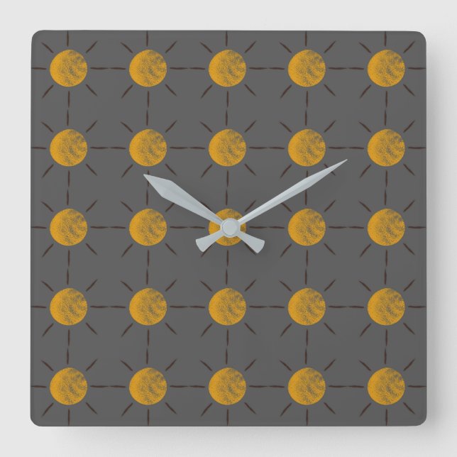 Horloge Carrée Motif solaire coloré sur Arrière - plan gris (Recto)