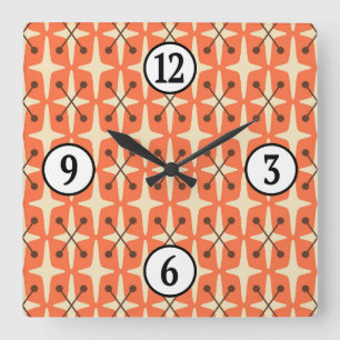 Horloge Carrée Motif Starburst moderne du milieu du siècle
