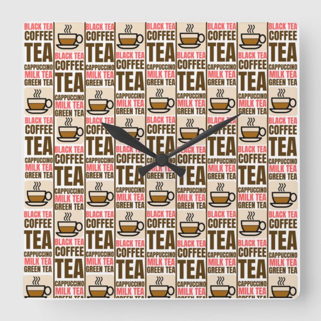 Horloge Carrée MOTIF THÉ CAFÉ, Mur Acrylique (Recto)