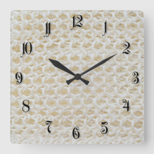 Horloge Carrée Motif tissé naturel