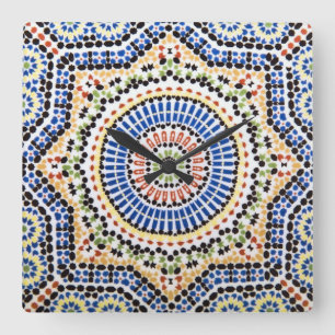 Horloge Carrée Motif traditionnel de tuile d'Azulejo de Portugais