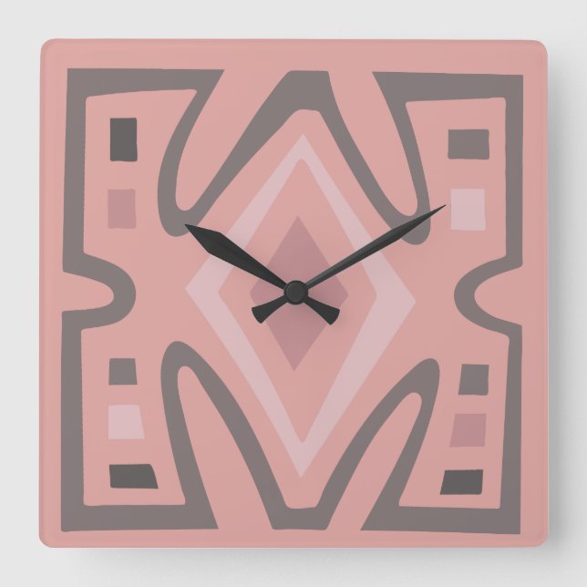 Horloge Carrée motif tribal géométrique d'Afrique Abstraite (Recto)