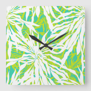 Horloge Carrée Motif tropical de palmettes