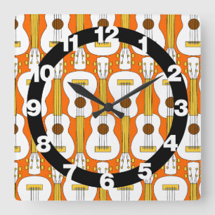 Horloge Carrée Motif Ukulele vertical