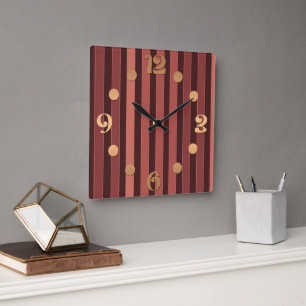 Horloge Carrée Motif uni rayé marron rétro