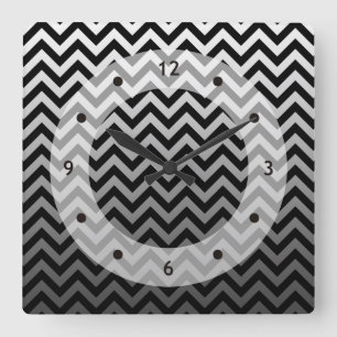 Horloge Carrée Motif ZIGZAG - dégradés gris + votre dossier.