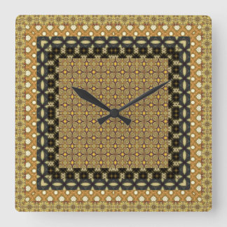 Horloge Carrée Motifs Étonnants En Or Et Carrelage Noir