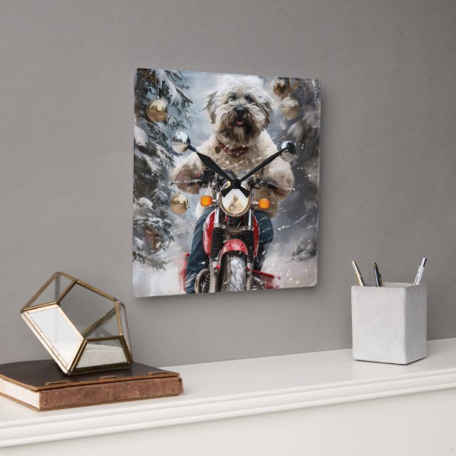 Horloge Carrée Moto à chiens Havanais Noël (Bureau)