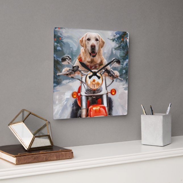Horloge Carrée Moto à chiens Labrador Noël (Bureau)