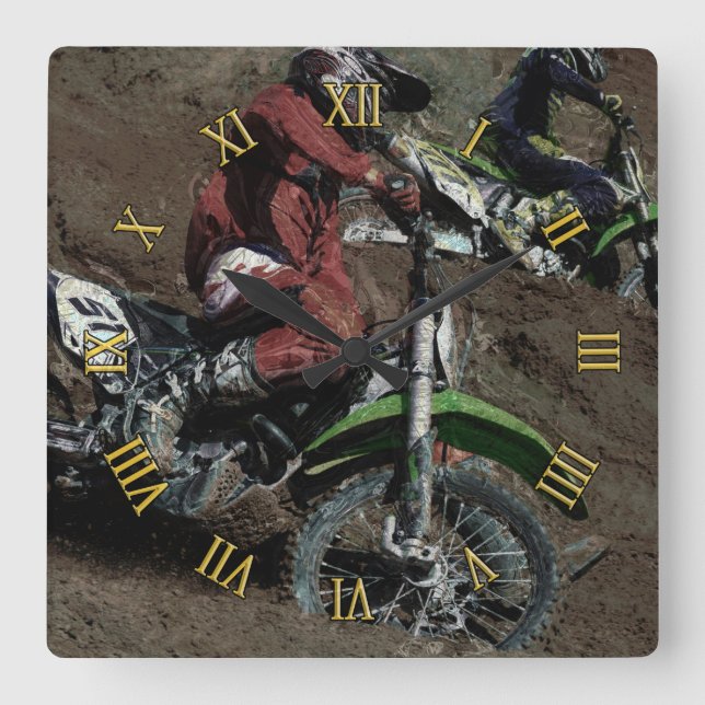 Horloge Carrée Motocross Dirt-Bike Champion Racer (Recto)