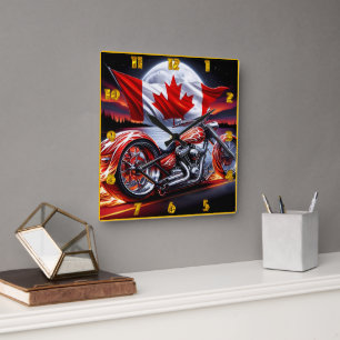 Horloge Carrée Motocyclette canadienne au clair de lune