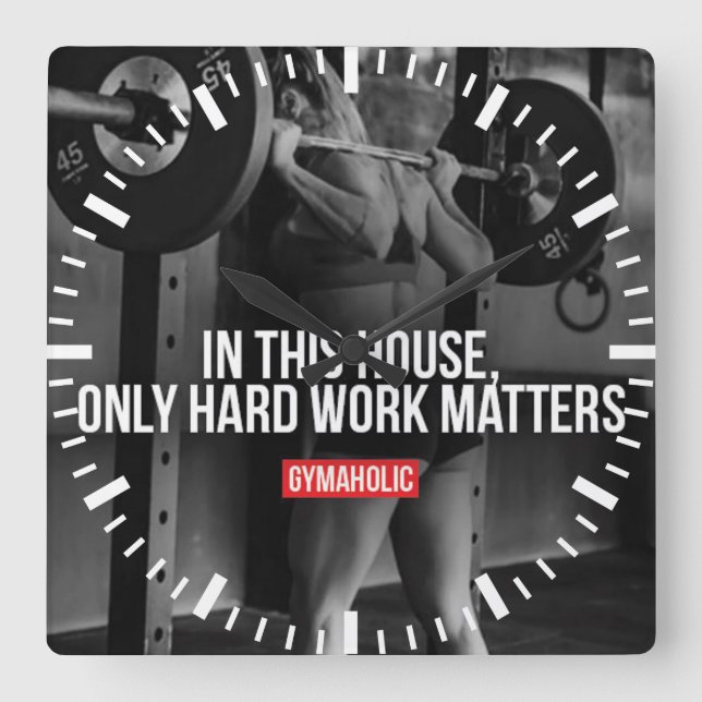 Horloge Carrée Mots Motivateurs - Seul Le Travail Dur Compte (Recto)