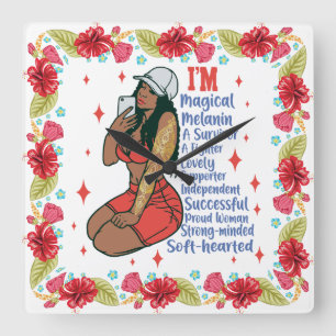 Horloge Carrée Mots Positifs Inspirationnels Affirmation Sista Bl