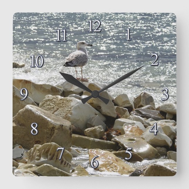 Horloge Carrée Mouette et mer (Recto)