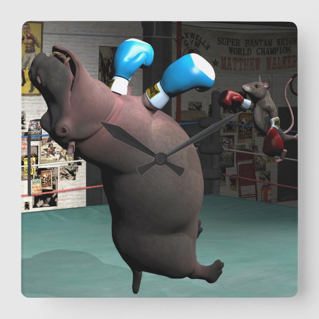 Horloge Carrée Mouse Beats Hippo KO (Recto)