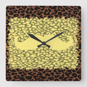 Horloge Carrée Moustache drôle et empreinte de léopard