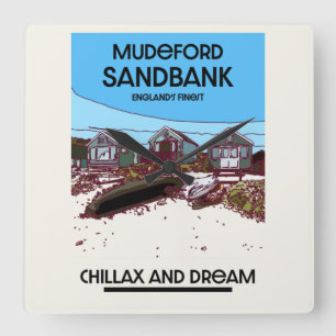 Horloge Carrée Mudeford Sandbank English Beach Art