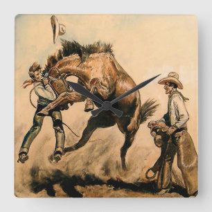 Horloge Carrée « Mule » Art occidental par Will James