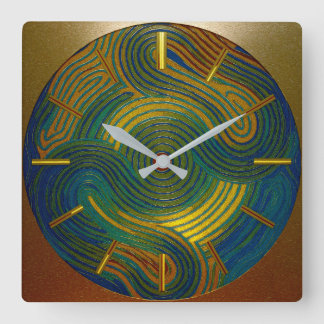 Horloge Carrée Multi-Color Bleu Or Vert Rouge