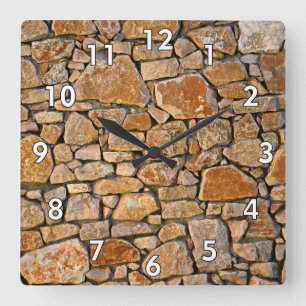 Horloge Carrée Mur de pierre avec numéros frontières blancs