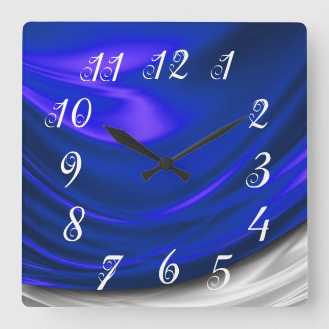 Horloge Carrée Mur en Satin Bleu (Recto)