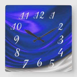 Horloge Carrée Mur en Satin Bleu