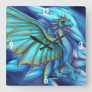 Horloge carrée murale Dragon Bleu et Vert