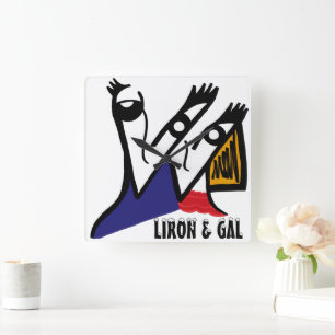 Horloge carrée murale personnalisée de couple en d