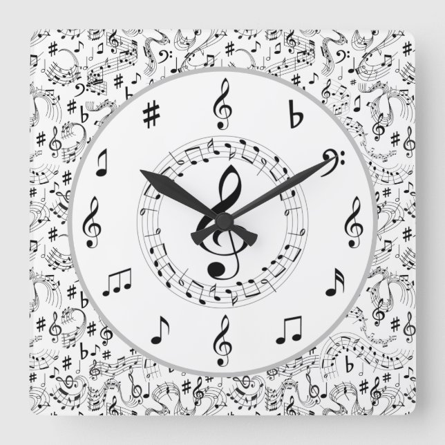 Horloge Carrée Music, notes musicales (Recto)