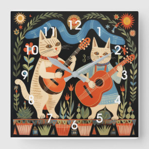Horloge Carrée Musical Cats Folk Art