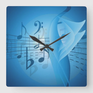 Horloge Carrée Musique en bleu