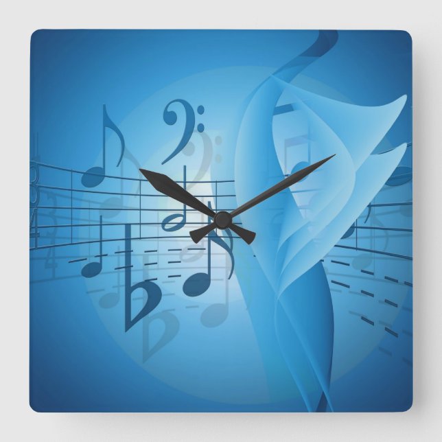 Horloge Carrée Musique en bleu (Recto)