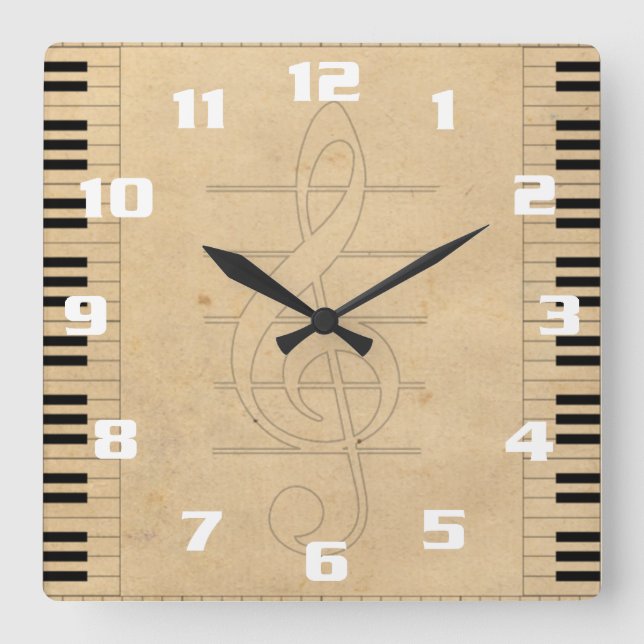 Horloge Carrée Musique Inspirée Vintage (Recto)